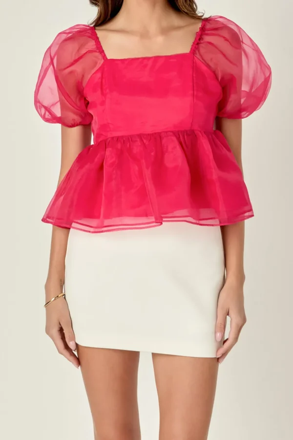 ENGLISH FACTORY Tops*- Sheer Organza Baby Doll Top
