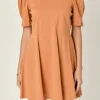 ENGLISH FACTORY Tops*- Short Puff Sleeve Mini Dress BROWN