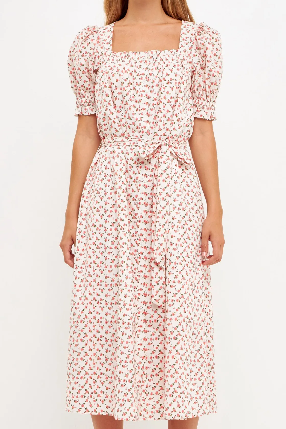 english_factory__short_pu_0-3.webp ENGLISH FACTORY Tops*- Short Puff Sleeve Floral Midi Dress WHITE/PINK