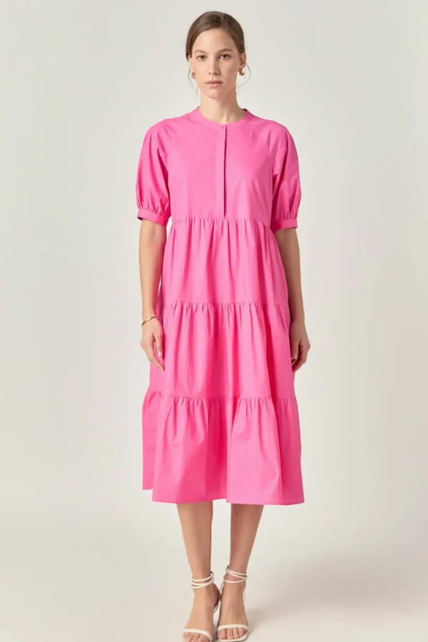 ENGLISH FACTORY Tops*- Short Puff Sleeve Midi Dress
