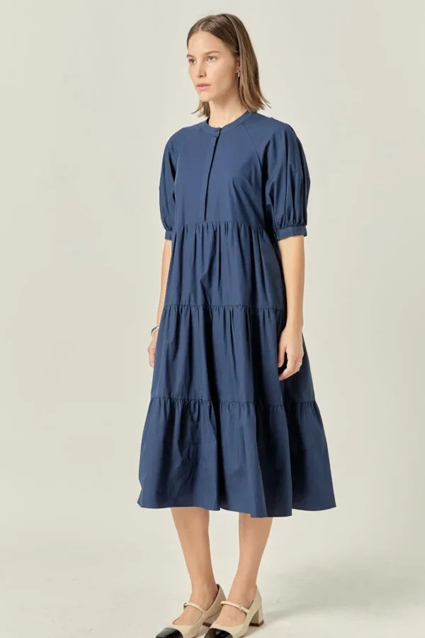 ENGLISH FACTORY Tops*- Short Puff Sleeve Midi Dress