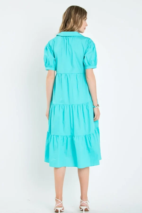 ENGLISH FACTORY Tops*- Short Puff Sleeve V-Neck Midi Dress
