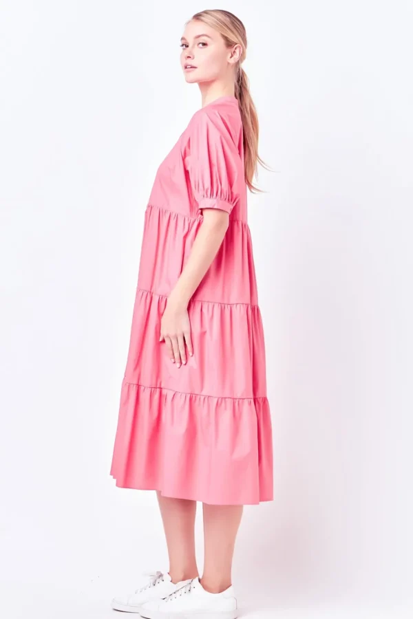 ENGLISH FACTORY Tops*- Short Puff Sleeve Midi Dress