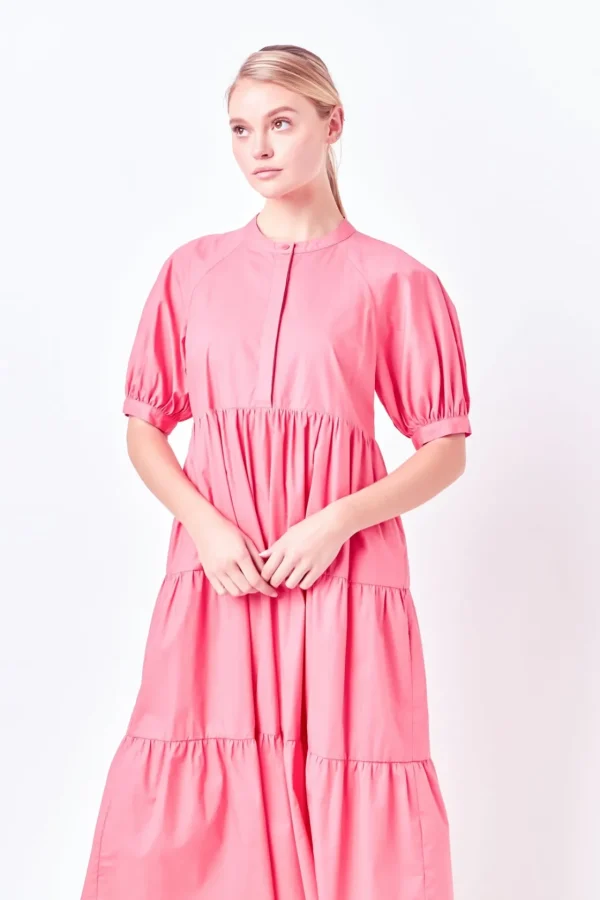 ENGLISH FACTORY Tops*- Short Puff Sleeve Midi Dress