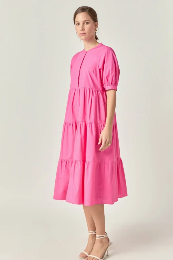 ENGLISH FACTORY Tops*- Short Puff Sleeve Midi Dress