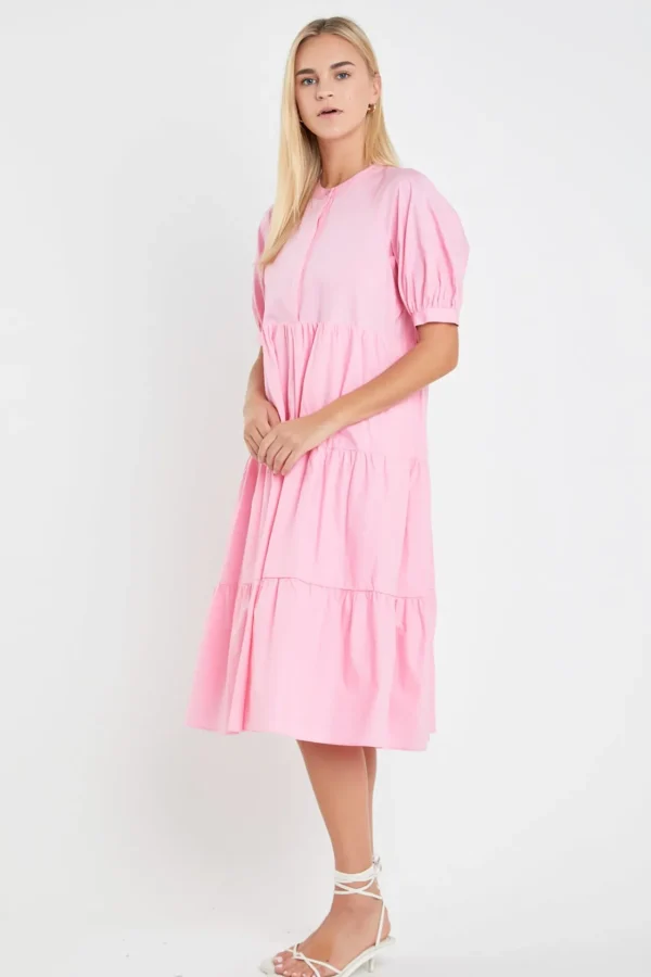 ENGLISH FACTORY Tops*- Short Puff Sleeve Midi Dress