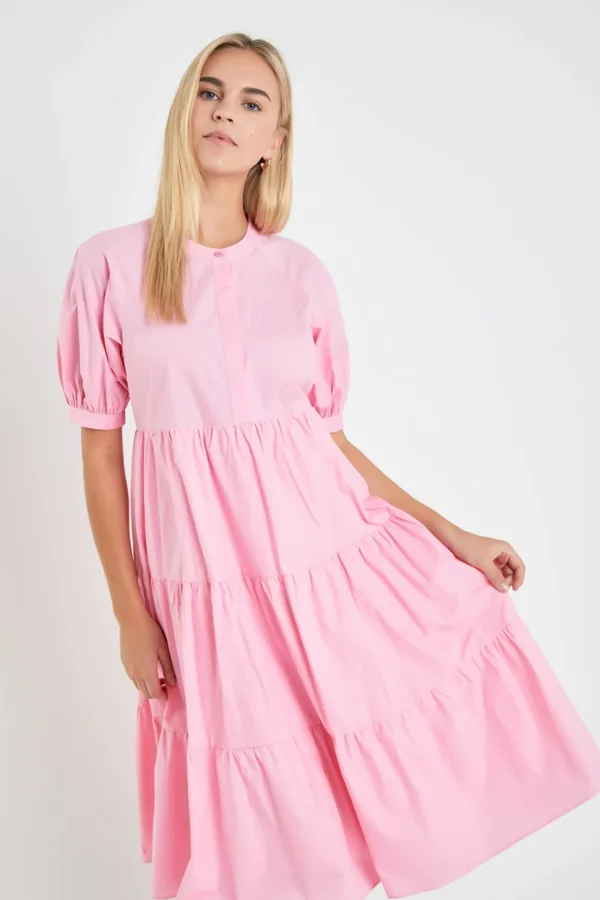 ENGLISH FACTORY Tops*- Short Puff Sleeve Midi Dress