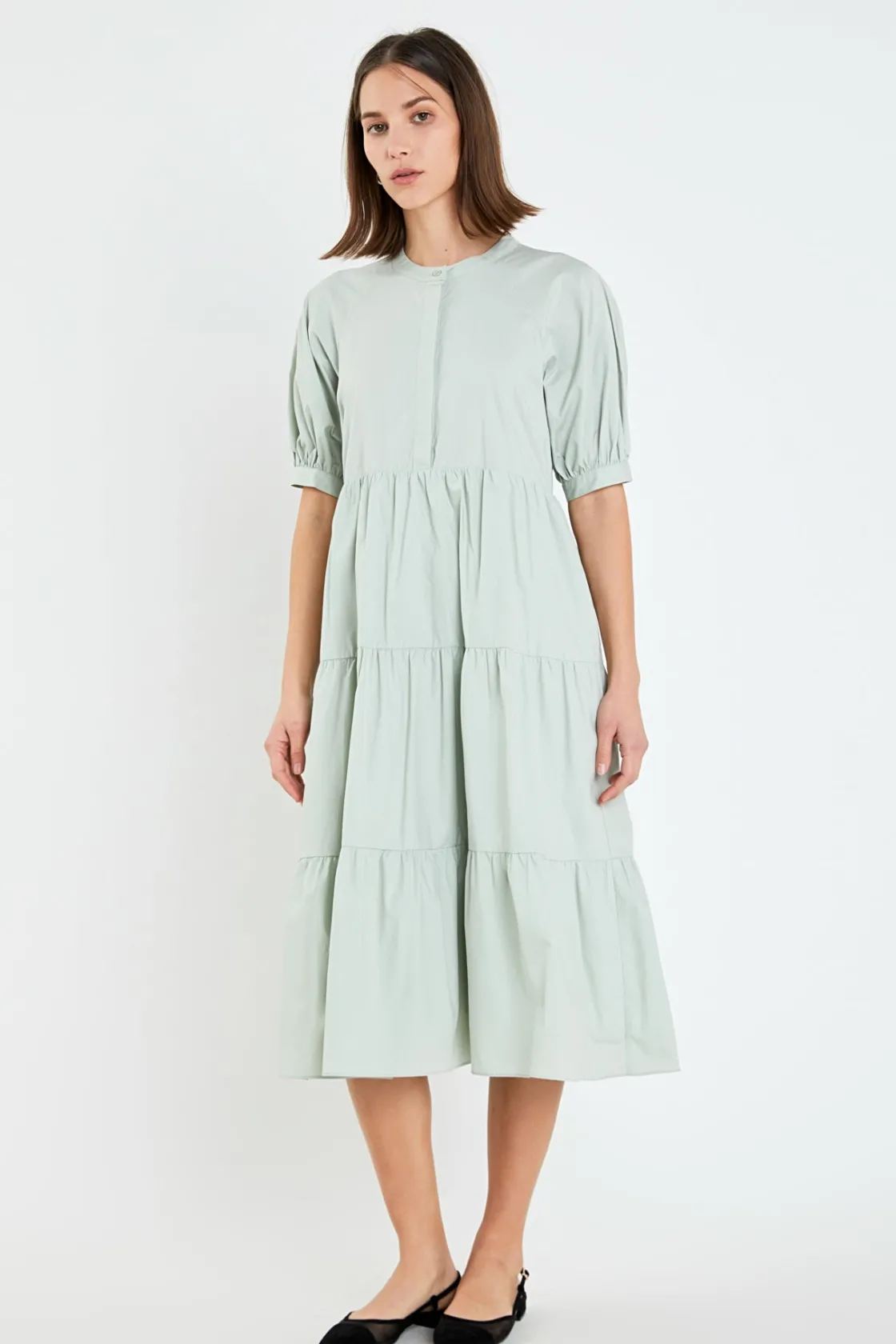 english_factory__short_pu_26.webp ENGLISH FACTORY Tops*- Short Puff Sleeve Midi Dress