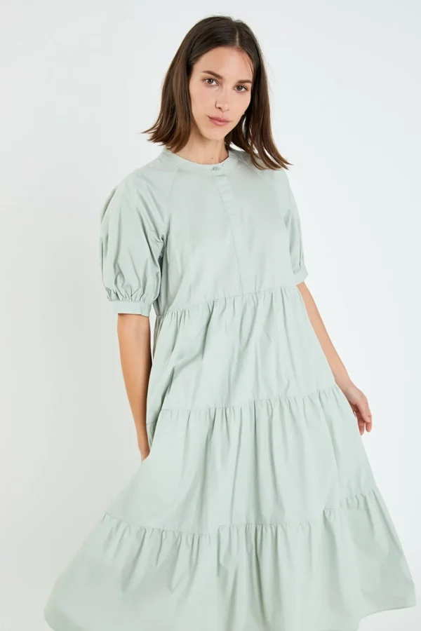 ENGLISH FACTORY Tops*- Short Puff Sleeve Midi Dress