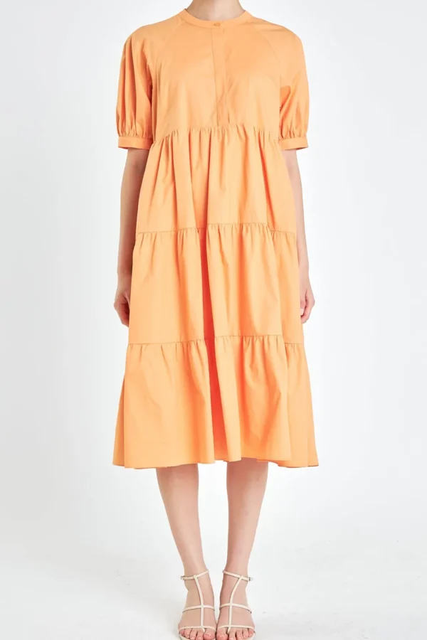 ENGLISH FACTORY Tops*- Short Puff Sleeve Midi Dress