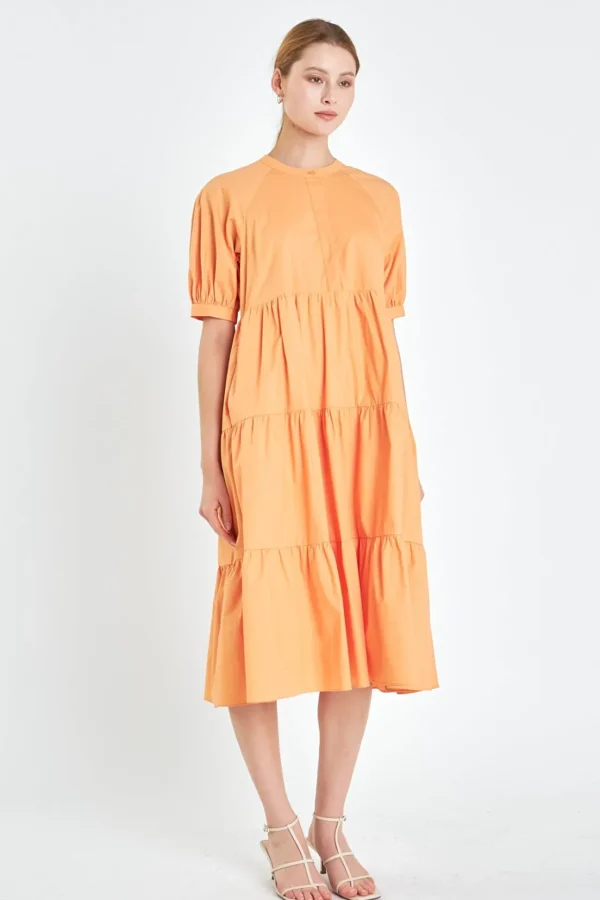 ENGLISH FACTORY Tops*- Short Puff Sleeve Midi Dress