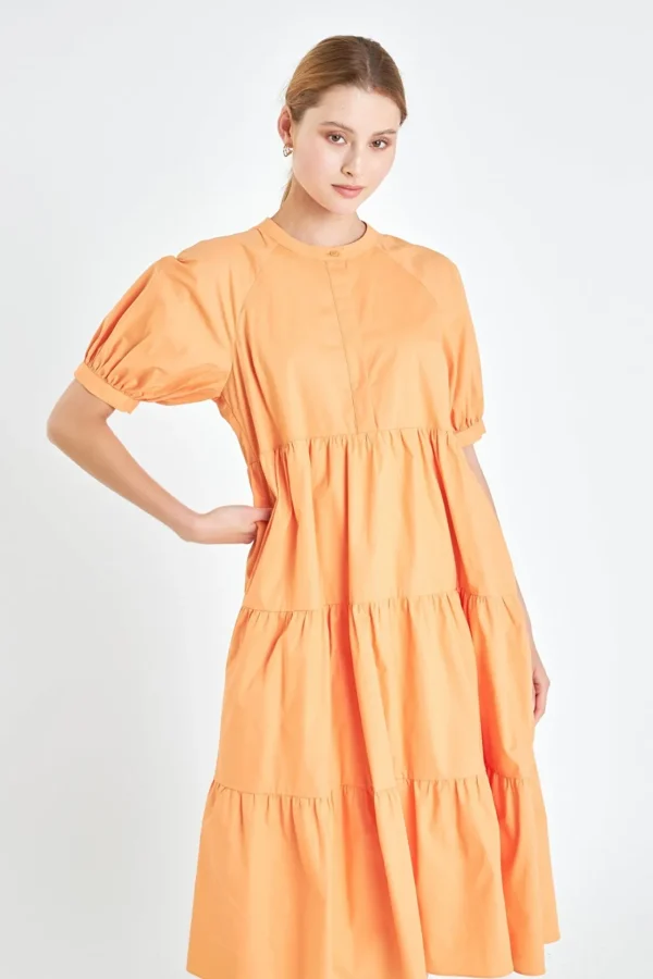 ENGLISH FACTORY Tops*- Short Puff Sleeve Midi Dress