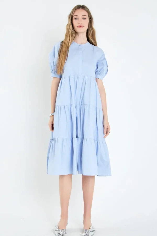 ENGLISH FACTORY Tops*- Short Puff Sleeve Midi Dress