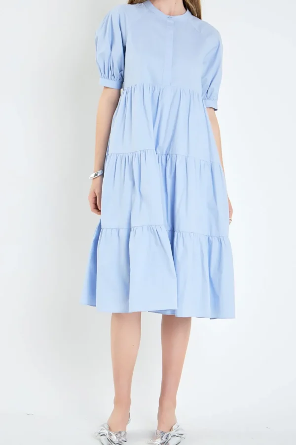 ENGLISH FACTORY Tops*- Short Puff Sleeve Midi Dress