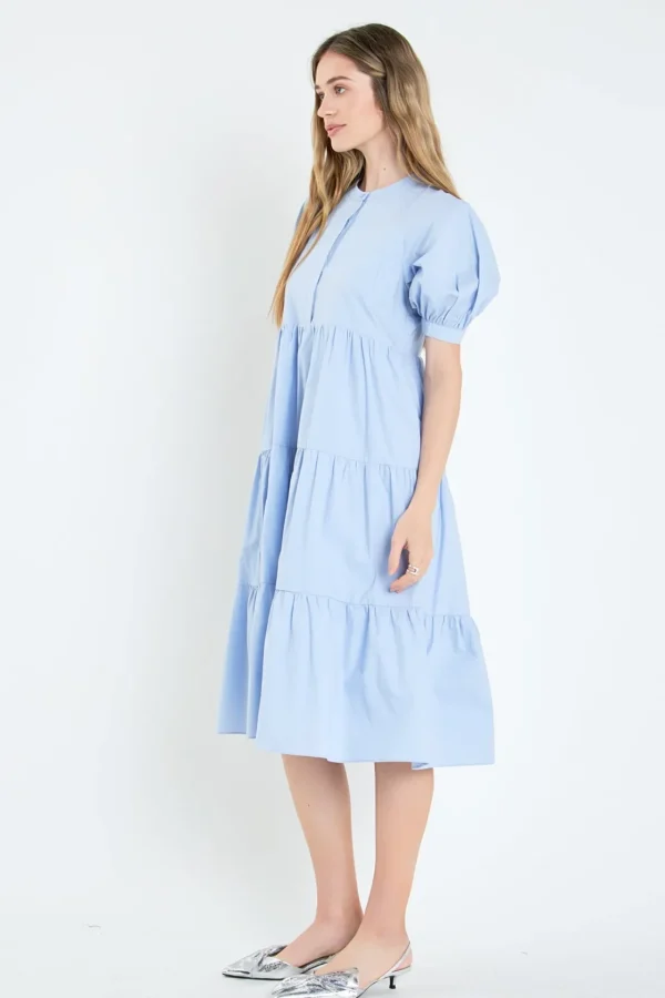 ENGLISH FACTORY Tops*- Short Puff Sleeve Midi Dress