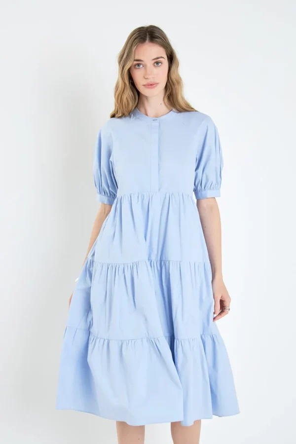 ENGLISH FACTORY Tops*- Short Puff Sleeve Midi Dress