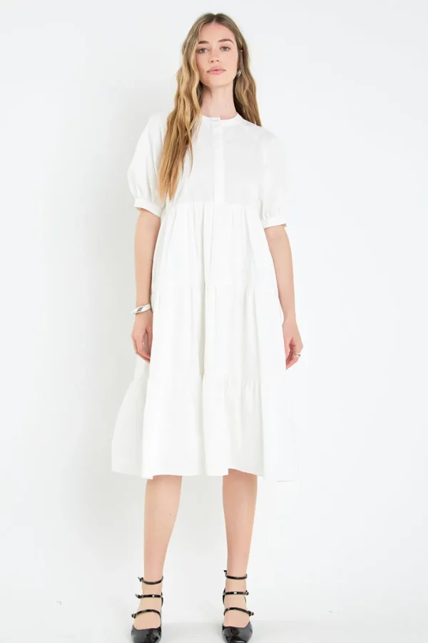 ENGLISH FACTORY Tops*- Short Puff Sleeve Midi Dress