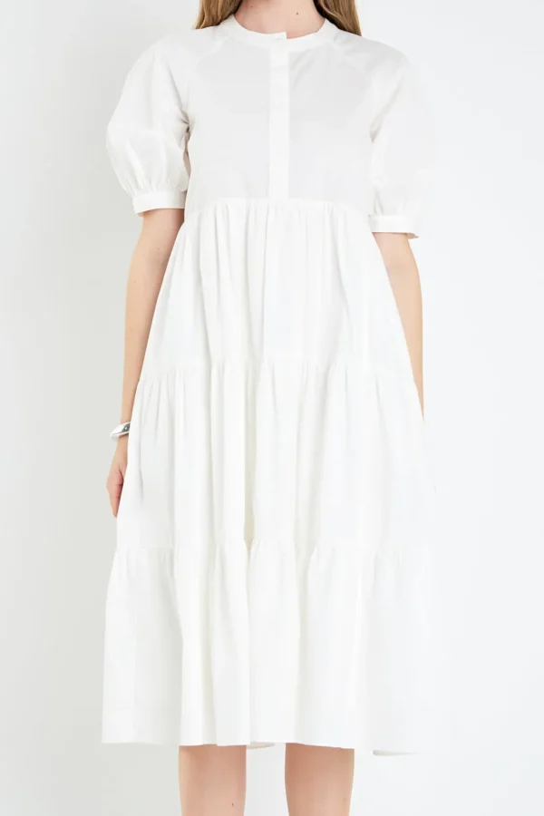 ENGLISH FACTORY Tops*- Short Puff Sleeve Midi Dress