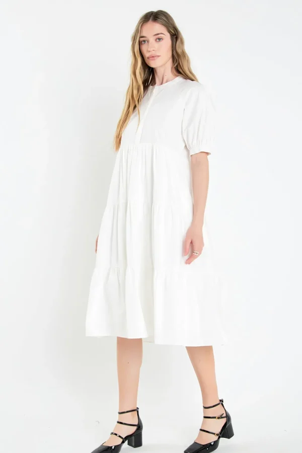 ENGLISH FACTORY Tops*- Short Puff Sleeve Midi Dress