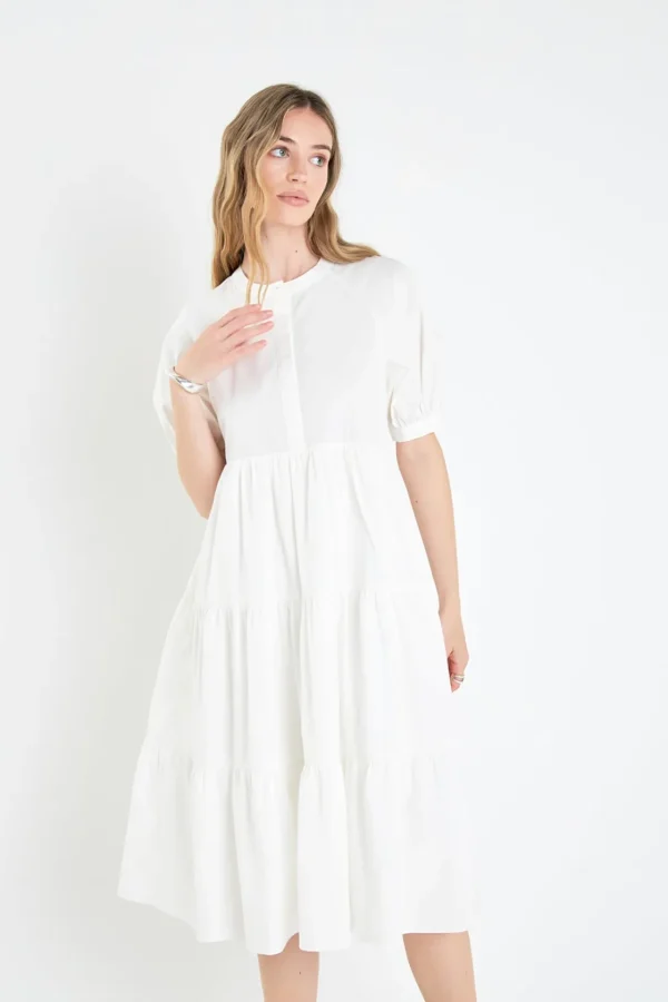 ENGLISH FACTORY Tops*- Short Puff Sleeve Midi Dress
