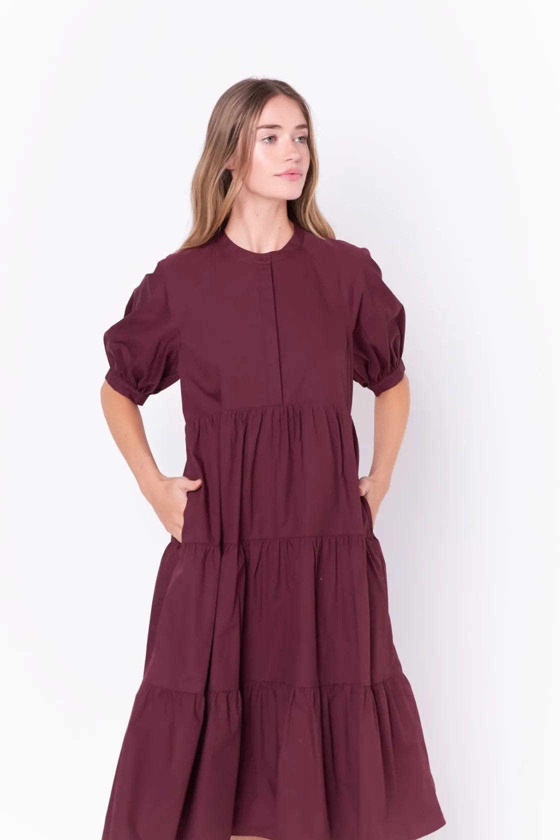 english_factory__short_pu_44.webp ENGLISH FACTORY Tops*- Short Puff Sleeve Midi Dress