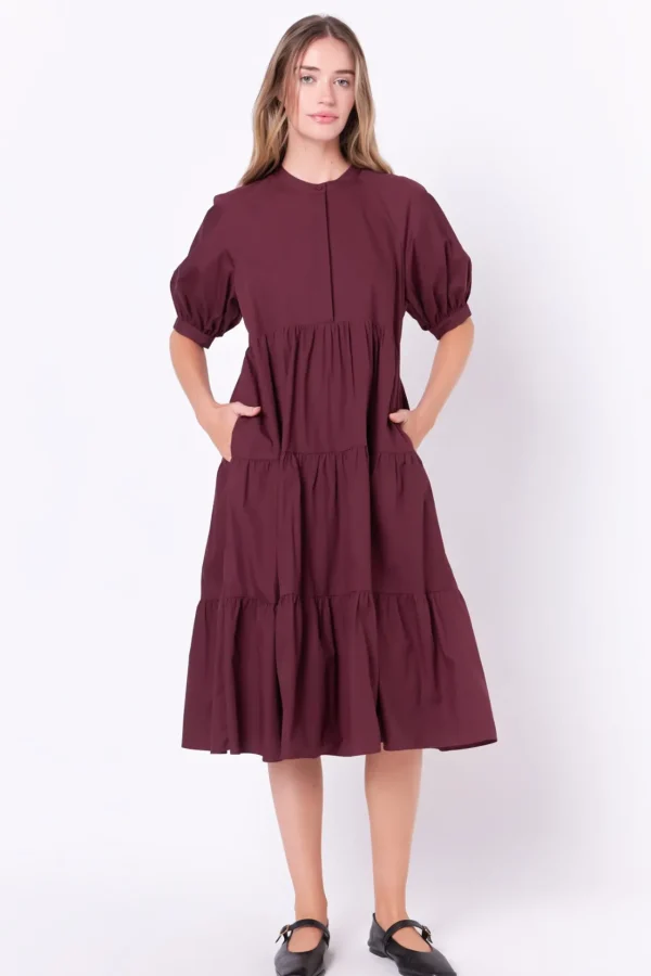 ENGLISH FACTORY Tops*- Short Puff Sleeve Midi Dress