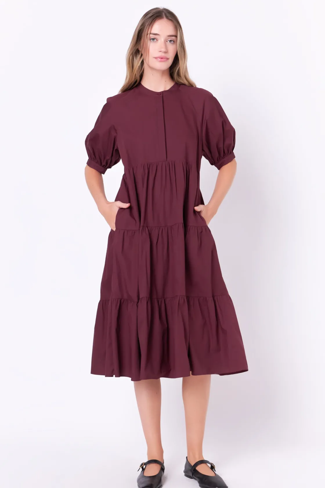 english_factory__short_pu_46.webp ENGLISH FACTORY Tops*- Short Puff Sleeve Midi Dress