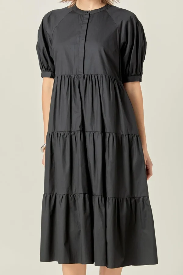 ENGLISH FACTORY Tops*- Short Puff Sleeve Midi Dress