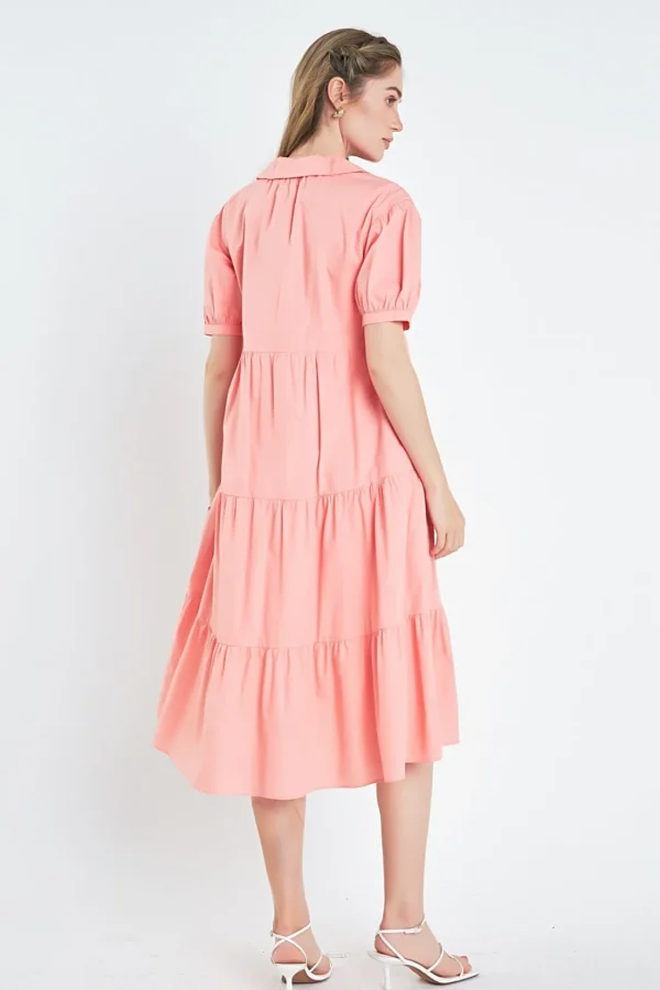 ENGLISH FACTORY Tops*- Short Puff Sleeve V-Neck Midi Dress
