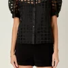 ENGLISH FACTORY Tops*- Short Sleeve Organza Grid Blouse