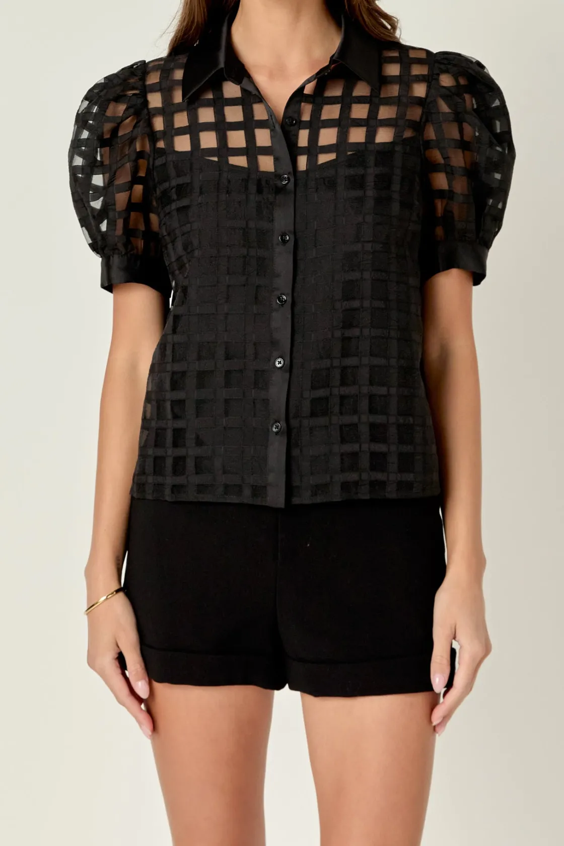 english_factory__short_sl_0.webp ENGLISH FACTORY Tops*- Short Sleeve Organza Grid Blouse