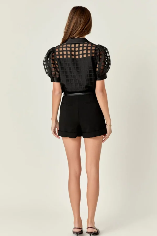 ENGLISH FACTORY Tops*- Short Sleeve Organza Grid Blouse