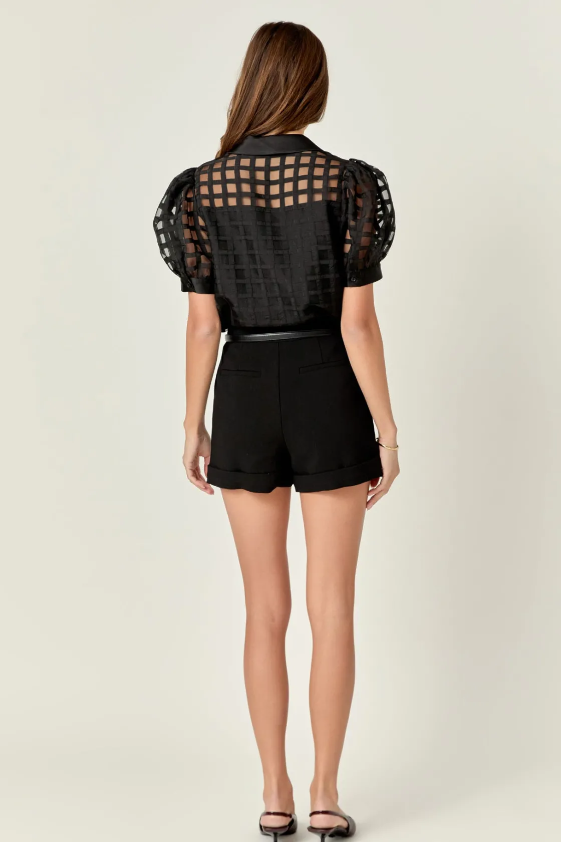 english_factory__short_sl_2.webp ENGLISH FACTORY Tops*- Short Sleeve Organza Grid Blouse