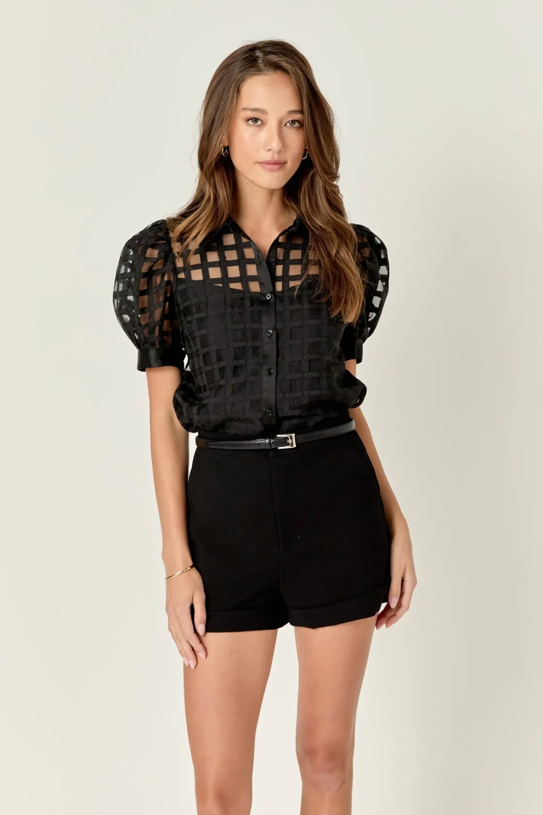 english_factory__short_sl_3.webp ENGLISH FACTORY Tops*- Short Sleeve Organza Grid Blouse