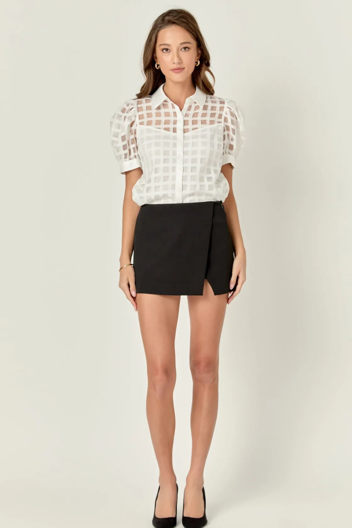english_factory__short_sl_4.webp ENGLISH FACTORY Tops*- Short Sleeve Organza Grid Blouse