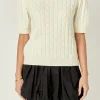 ENGLISH FACTORY Tops*- Short-Sleeve Cable-Knit Sweater