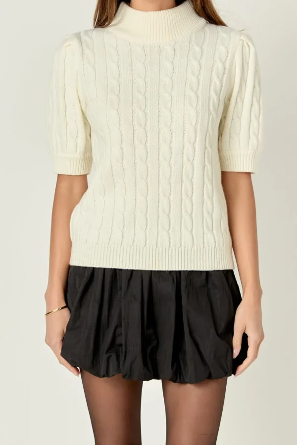 ENGLISH FACTORY Tops*- Short-Sleeve Cable-Knit Sweater
