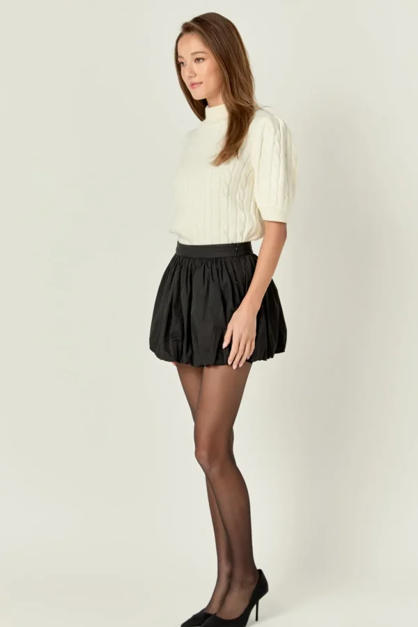 ENGLISH FACTORY Tops*- Short-Sleeve Cable-Knit Sweater