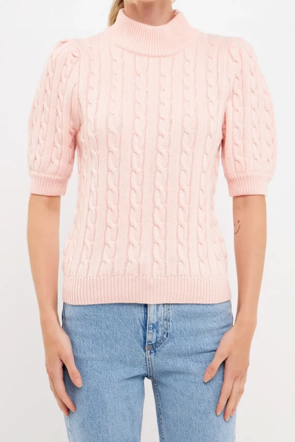 ENGLISH FACTORY Tops*- Short-Sleeve Cable-Knit Sweater
