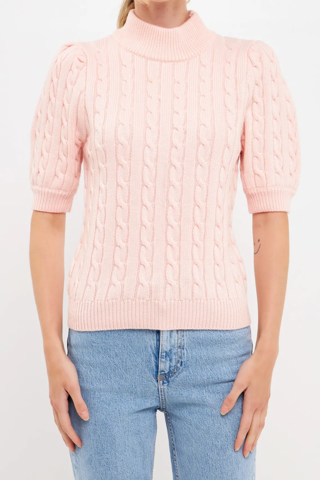 english_factory__shortsle_10.webp ENGLISH FACTORY Tops*- Short-Sleeve Cable-Knit Sweater