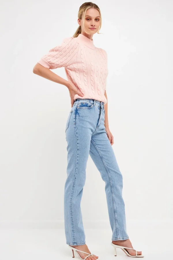 ENGLISH FACTORY Tops*- Short-Sleeve Cable-Knit Sweater