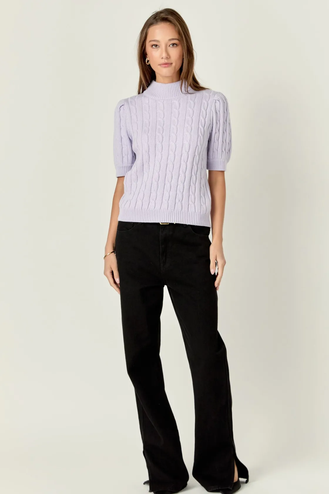 english_factory__shortsle_4.webp ENGLISH FACTORY Tops*- Short-Sleeve Cable-Knit Sweater