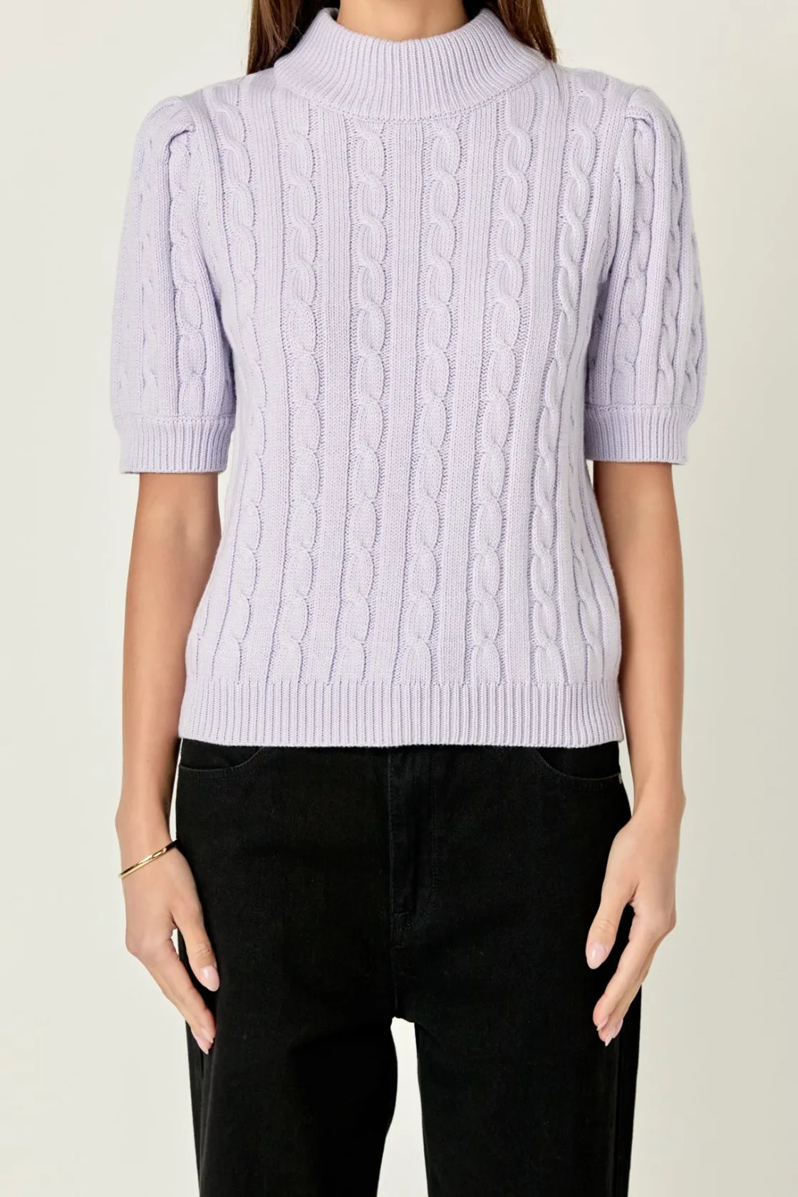 english_factory__shortsle_5.webp ENGLISH FACTORY Tops*- Short-Sleeve Cable-Knit Sweater