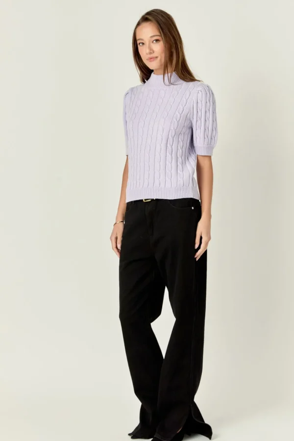 ENGLISH FACTORY Tops*- Short-Sleeve Cable-Knit Sweater