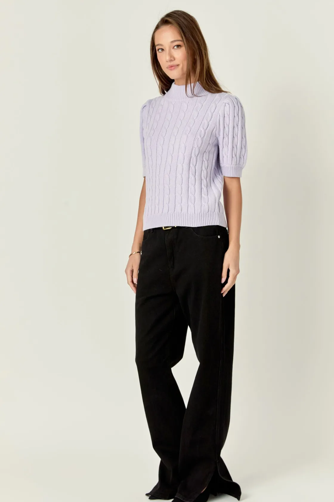 english_factory__shortsle_6.webp ENGLISH FACTORY Tops*- Short-Sleeve Cable-Knit Sweater
