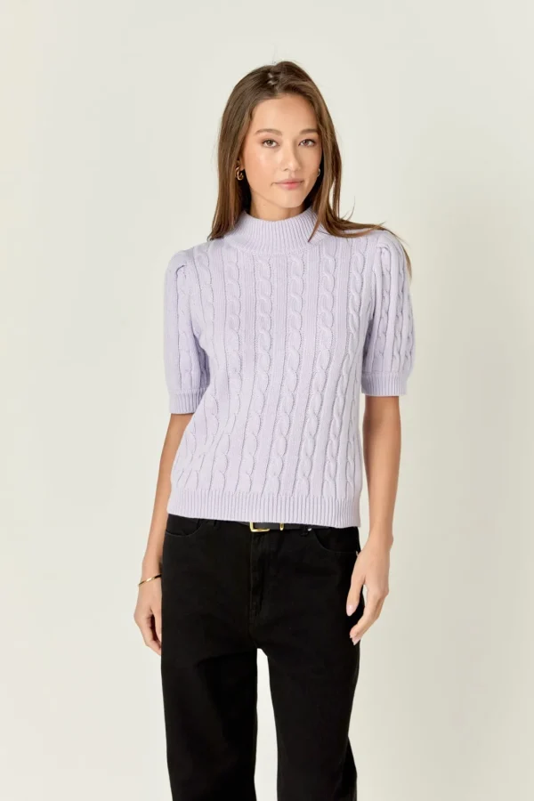 ENGLISH FACTORY Tops*- Short-Sleeve Cable-Knit Sweater