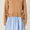 ENGLISH FACTORY Tops*- Side Tie Mixed Media Mini Dress