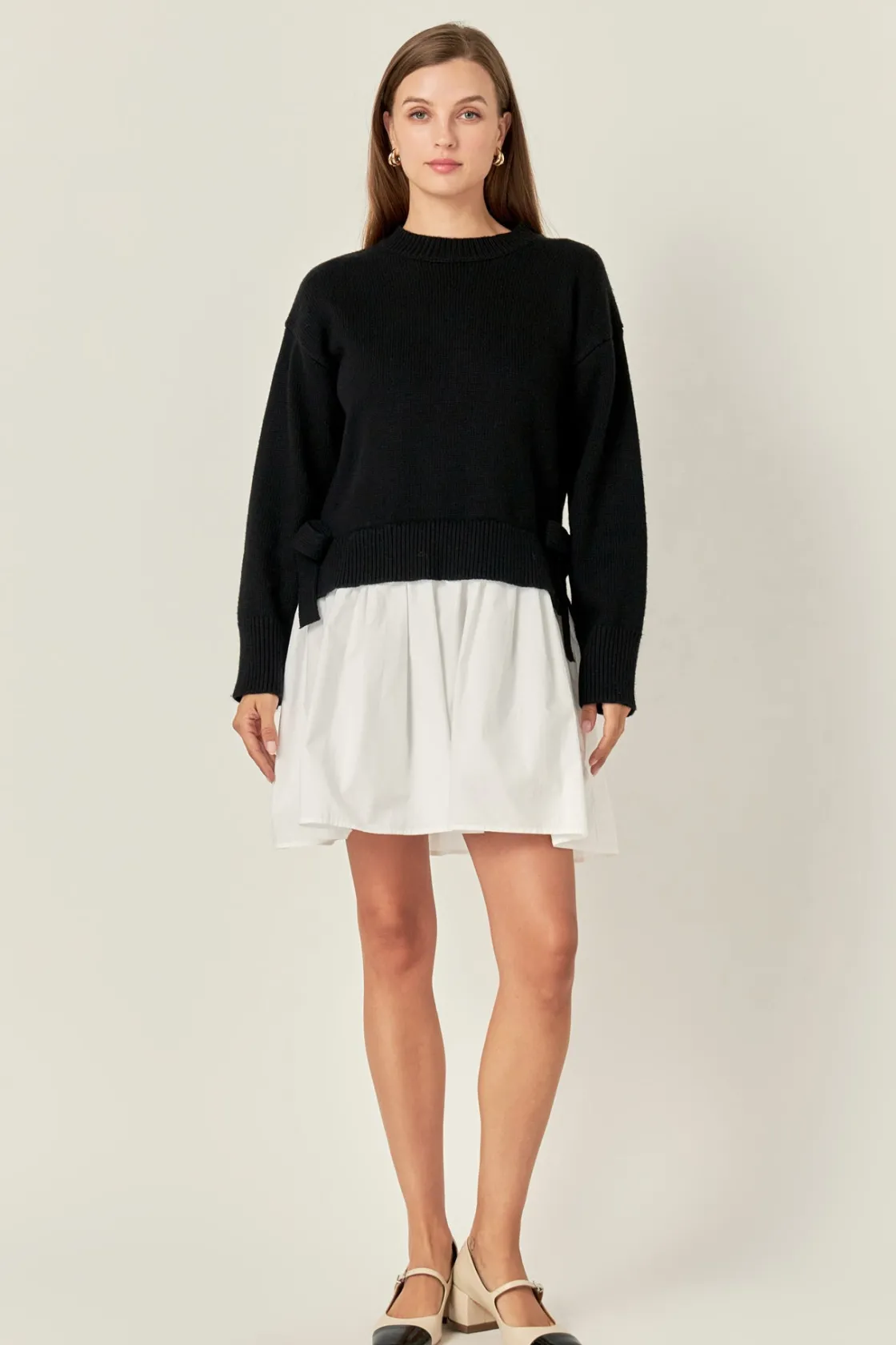 english_factory__side_tie_4.webp ENGLISH FACTORY Tops*- Side Tie Mixed Media Mini Dress