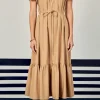 ENGLISH FACTORY Tops*- Skinny Belted Midi Dress CAMEL