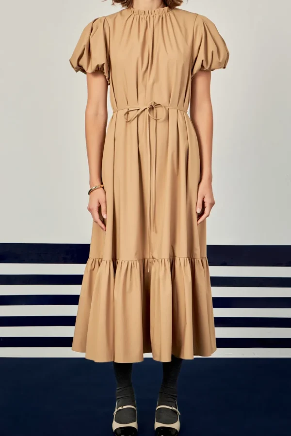 ENGLISH FACTORY Tops*- Skinny Belted Midi Dress CAMEL